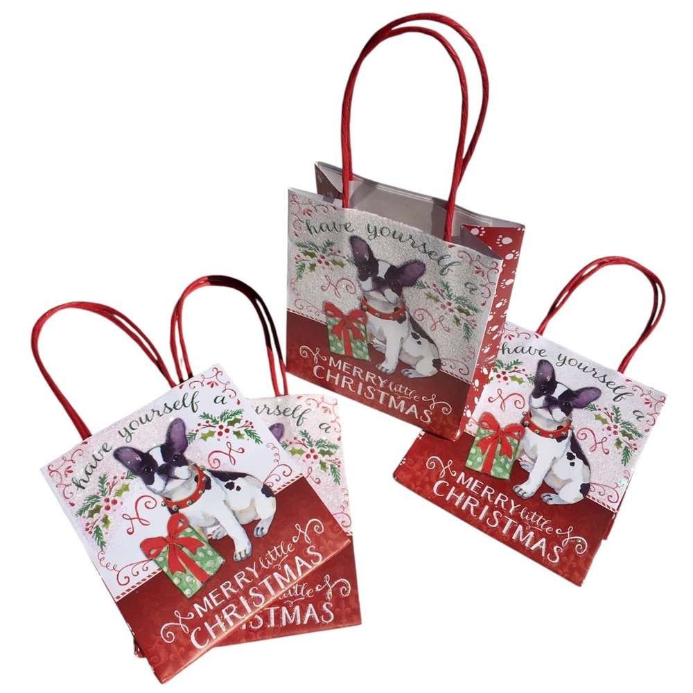 Punch Studio Merry Christmas Boston Terrier French Bulldog Mini Gift Bags, 4 ct